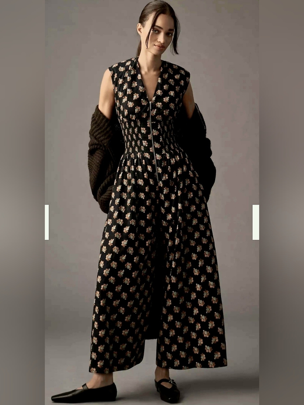 Anthropologie Floral Maxi Front-zip JUMPSUIT in Black Size Medium NWT